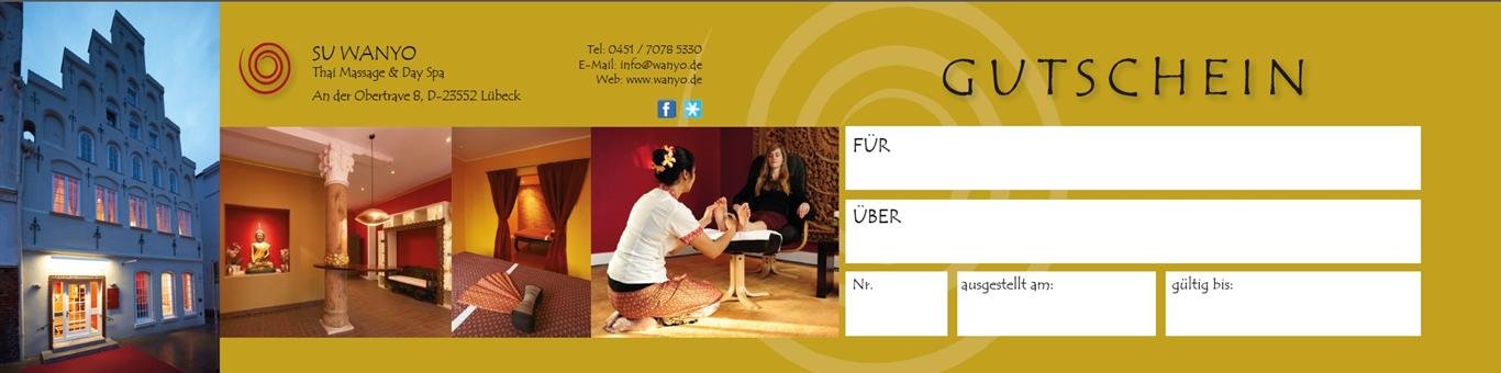 Mit einem Gutschein für eine Massage zeigen Sie dem Beschenkten, wie sehr Ihnen dessen Gesundheit und Wohlbefinden am Herzen liegen.  Eine schöne Idee auch, wenn Sie selber nicht in Lübeck leben, aber jemandem eine Freude machen wollen, der in Lübeck oder Umgebung wohnt.